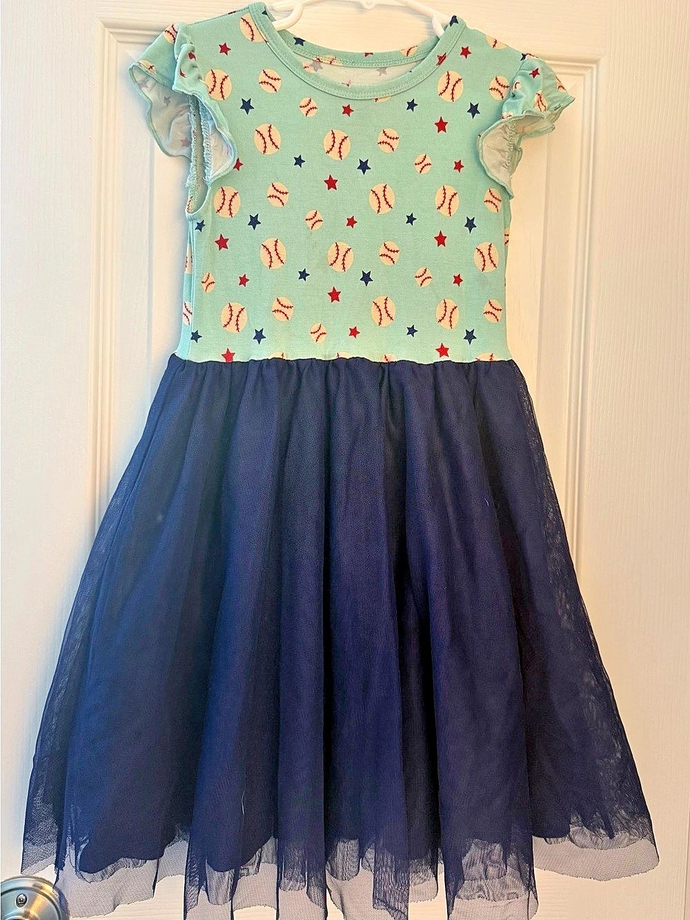 Emerson and Friends Baseball Buddies Tulle Twirl Dress Girls Size 4/5T Baseball